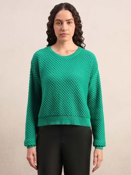 VERO MODA - Women Green Textured Cotton Pullover