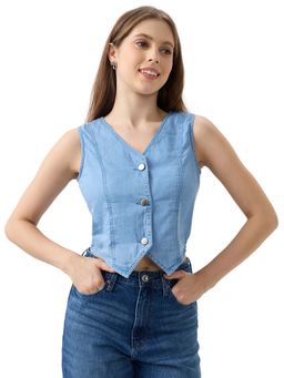 Spykar - Blue Solid Regular Fit Top for Women