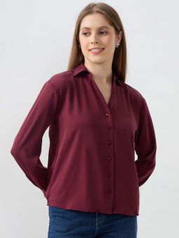Spykar - Wine Solid Regular Fit Shirt for Women