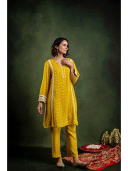 EKOHUM - Yellow Printed Lace Work Kurta and Pant
