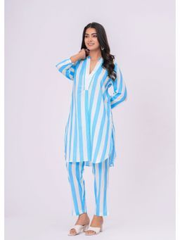 JAIPURRANG - Womens Blue Stripe Print Co-Ord Set