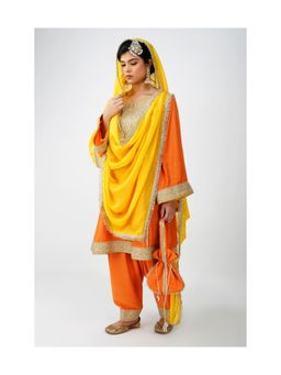 Kovet - Saffron Royal Heritage Kurta With Salwar & Dupatta