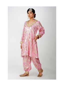 Kovet - Princess Pink Jacquard Ensemble Kurta And Salwar