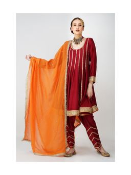 Kovet - Maroon Rustic Charm Frock-Style Anarkali With Salwar & Dupatta