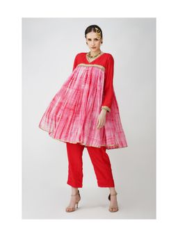 Kovet - Red Tie- Died Umbrella Ensemble Kurta & Pant