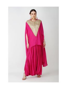 Kovet - Royal Pink Fuchsia High Low Kaftan with Cowl Drape Skirt