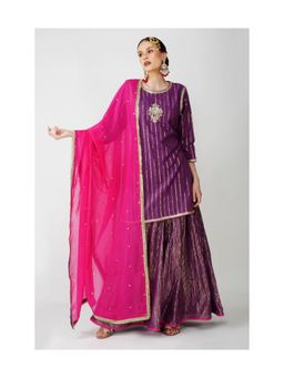 Kovet - Imperial Purple Cotton Lurex Kurta With Sharara & Dupatta