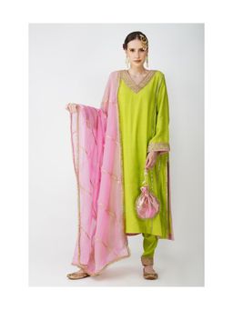 Kovet - Zesty Lime Green Heritage Kurta And Salwar & Dupatta