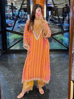 Sindh Fashion - Yellow Mul Cotton Embroidered Kurta And Pant