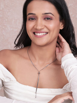 ToniQ - Sleek Pewter Sphere Drop Vertical Necklace