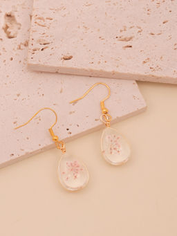 ToniQ - Light Pink Encased Flower Teardrop Earrings