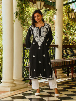House of Chikankari - Rayon Chikankari Solid Women's Long Kurta