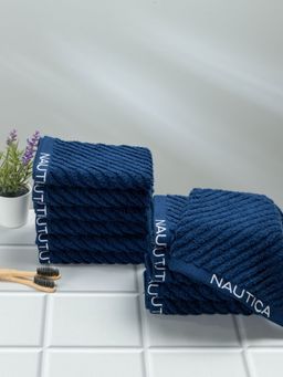 Nautica - Fluffy Zero Twist Pure Cotton Towel, Set of 12 Face Towels Solid-Navy