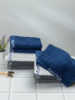 Nautica - Twist Pure Cotton Towel, Set of 12 Face Towels Solid-Navy-White-Steel Grey
