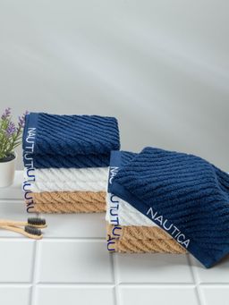 Nautica - Fluffy Zero Twist Pure Cotton Towel, Set of 12 Face Towels Solid-Navy-White-Wheat