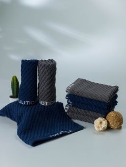Nautica - Fluffy Zero Twist Pure Cotton Towel, Set of 8 Face Towels Solid-Navy-Steel Grey