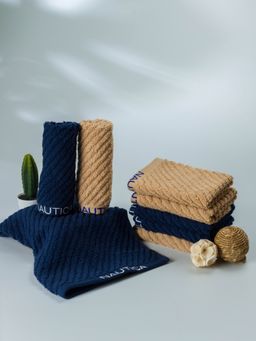Nautica - Fluffy Zero Twist Pure Cotton Towel, Set of 8 Face Towels Solid-Navy-Wheat