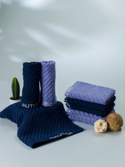 Nautica - Fluffy Zero Twist Pure Cotton Towel, Set of 8 Face Towels Solid-Navy-Grapemist