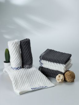 Nautica - Fluffy Zero Twist Pure Cotton Towel, Set of 8 Face Towels Solid-White-Steel Grey