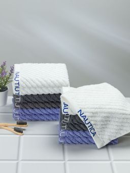 Nautica - Twist Pure Cotton Towel, Set of 12 Face Towels Solid-White-Steel Grey-Grapemist