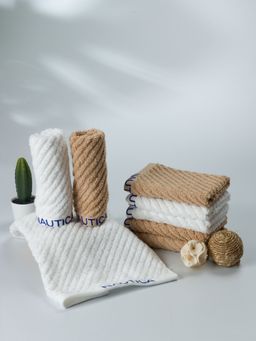 Nautica - Fluffy Zero Twist Pure Cotton Towel, Set of 8 Face Towels Solid-White-Wheat