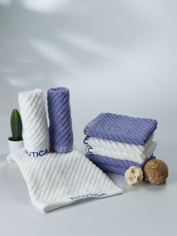 Nautica - Fluffy Zero Twist Pure Cotton Towel, Set of 8 Face Towels Solid-White-Grapemist