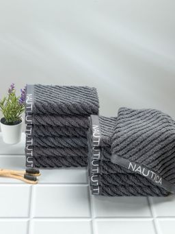 Nautica - Fluffy Zero Twist Pure Cotton Towel, Set of 12 Face Towels Solid-Steel Grey