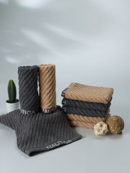 Nautica - Fluffy Zero Twist Pure Cotton Towel, Set of 8 Face Towels Solid-Steel Grey-Wheat