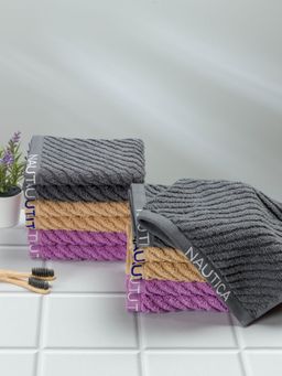 Nautica - Twist Pure Cotton Towel, Set of 12 Face Towels Solid-Steel Grey-Wheat-Lilac