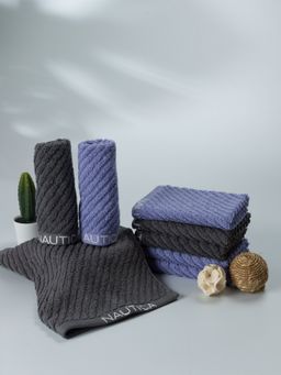 Nautica - Fluffy Zero Twist Pure Cotton Towel, Set of 8 Face Towels Solid-Steel Grey-Grapemist