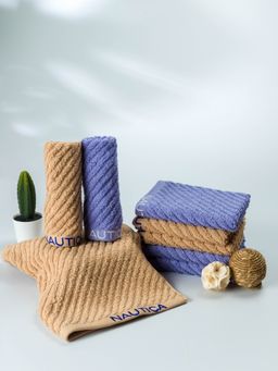 Nautica - Fluffy Zero Twist Pure Cotton Towel, Set of 8 Face Towels Solid-Wheat-Grapemist