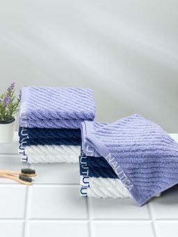 Nautica - Twist Pure Cotton Towel, Set of 12 Face Towels Solid-Grapemist-Navy-White
