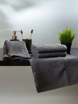 Nautica - Fluffy Zero Twist Pure Cotton Towel, Set of 4 Hand Towel Solid-Steel Grey