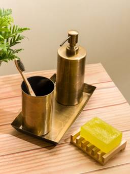 Nautica - Elegant Stainless Steel Bath Accessories Set, Set of 3 Stripes-Antq Brass