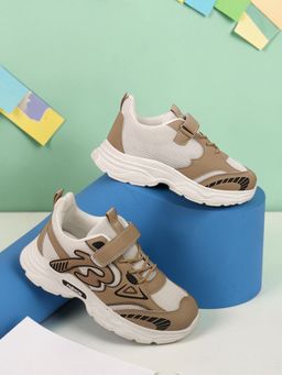 Truffle Collection - Beige Mesh Top Design And Durable Sole Velcro Sneakers