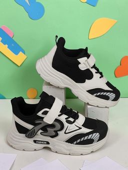 Truffle Collection - Black Mesh Top Design And Durable Sole Velcro Sneakers