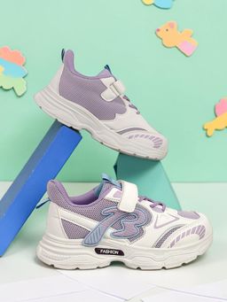 Truffle Collection - Purple Mesh Top Design And Durable Sole Velcro Sneakers