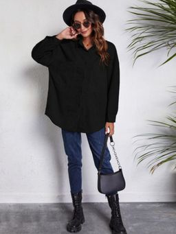 Oh Rare - Womens Black Opaque Oversized Fit Solid Casual Shirt