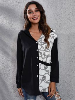 Oh Rare - Womens Black Opaque Printed Casual Shirt