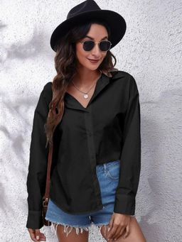 Oh Rare - Womens Black Relaxed Fit Solid Casual Shirt