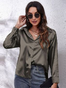 Oh Rare - Womens Grey Collar Solid Casual Shirt