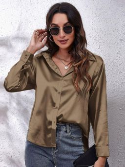 Oh Rare - Womens Khaki Collar Solid Casual Shirt