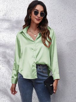 Oh Rare - Womens Green Collar Solid Casual Shirt