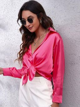 Oh Rare - Womens Pink Collar Solid Casual Shirt