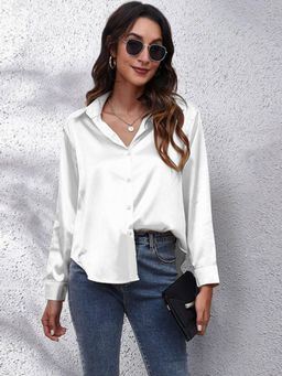 Oh Rare - Womens White Collar Solid Casual Shirt