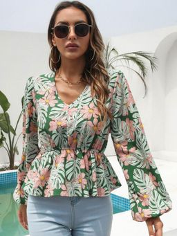 Oh Rare - Womens Multi-Color Floral Printed Opaque Casual Top