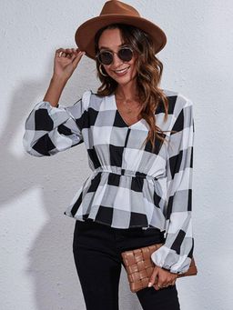 Oh Rare - Womens Black Checks Opaque Casual Top