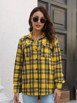 Oh Rare - Womens Yellow Checks Relaxed Fit Collar Tartan Casual Shirt