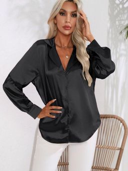 Oh Rare - Womens Black Solid Casual Shirt