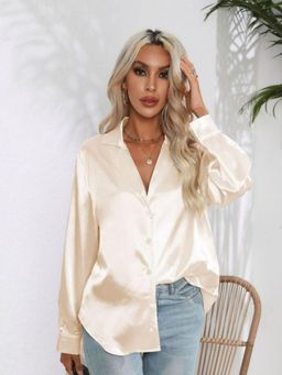 Oh Rare - Womens Cream Solid Casual Shirt